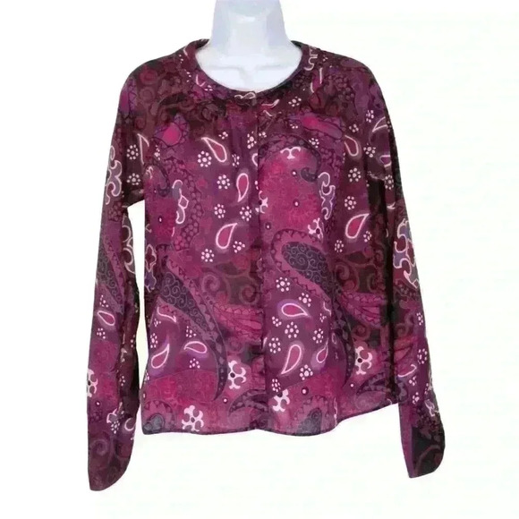 Banana Republic top size Small paisley raglan sleeve button placket purple - Picture 1 of 8